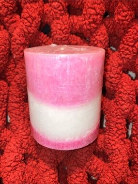 🔥 10/$10 Luminessence Pink and White Layered Decorative Pillar Candle